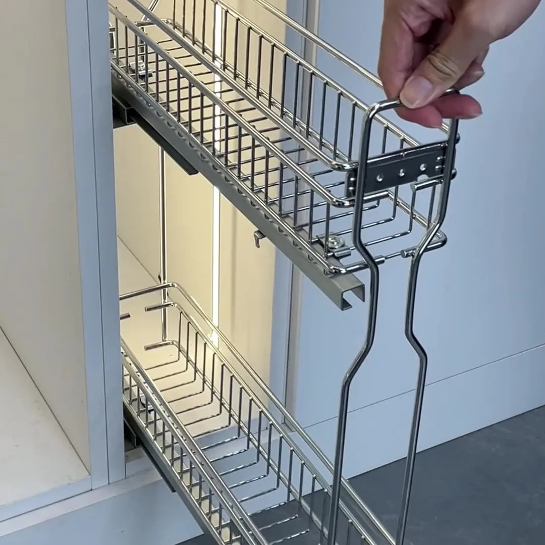 Kitchen Cabinet Drawer Type Side Pull Basket Floor Cabinet Double-layer Extremely Narrow Pull Basket
