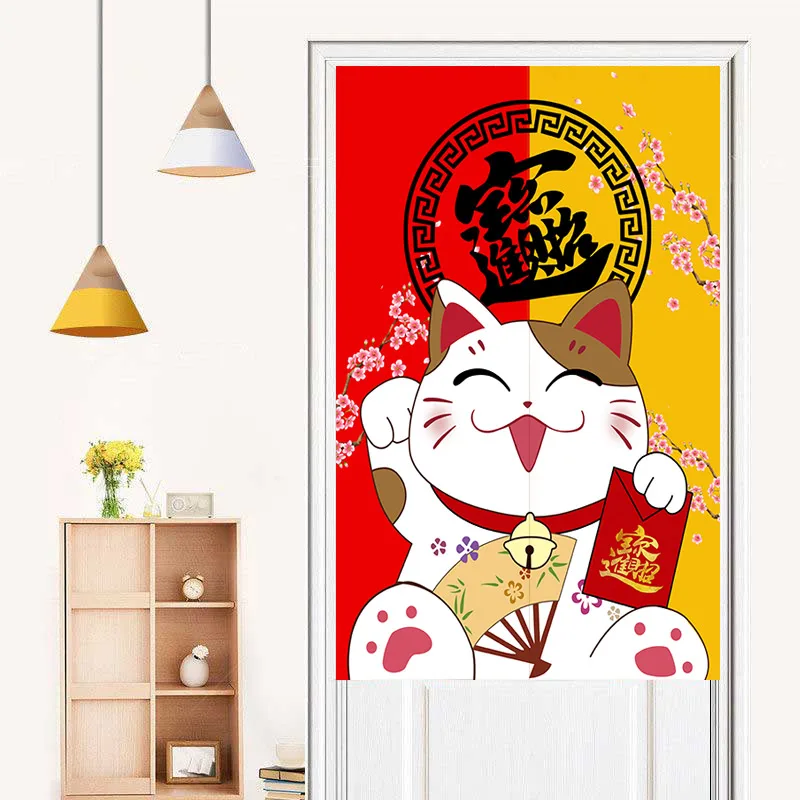 Japanese Door Curtain Lucky Cat Half Curtain Partition Curtain Fabric Art Bedroom Bathroom Curtain Kitchen Oil Smoke Proof