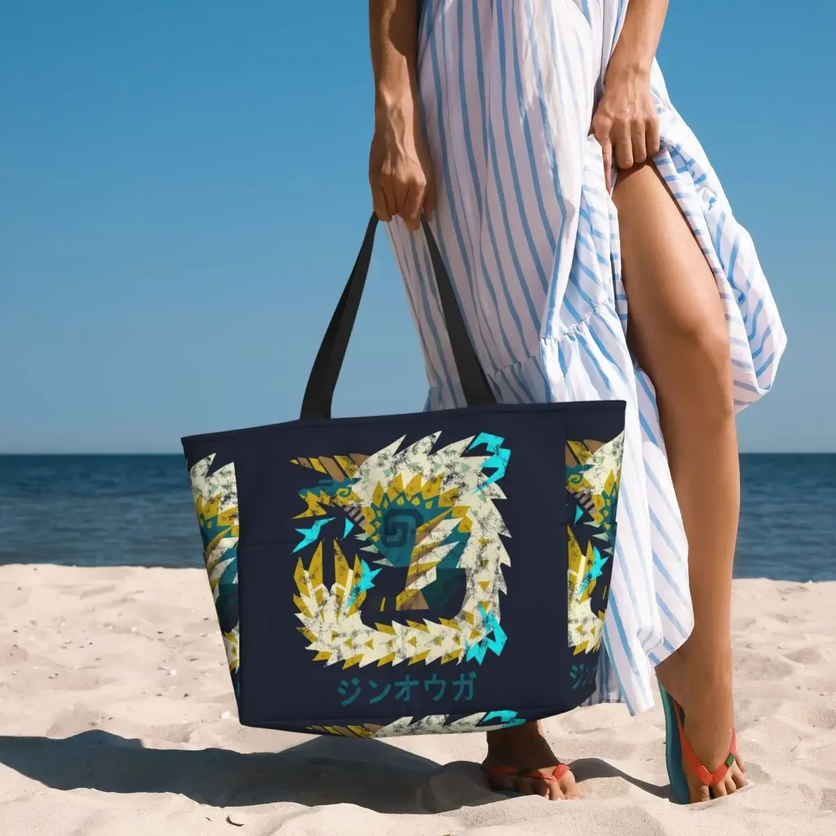 Monster Hunter World Iceborne Zinogre Kanji Beach Tote Bag Sport Gym Yoga Duffle Large Tote Bag Women Travel Bag Fitness bag - view 6