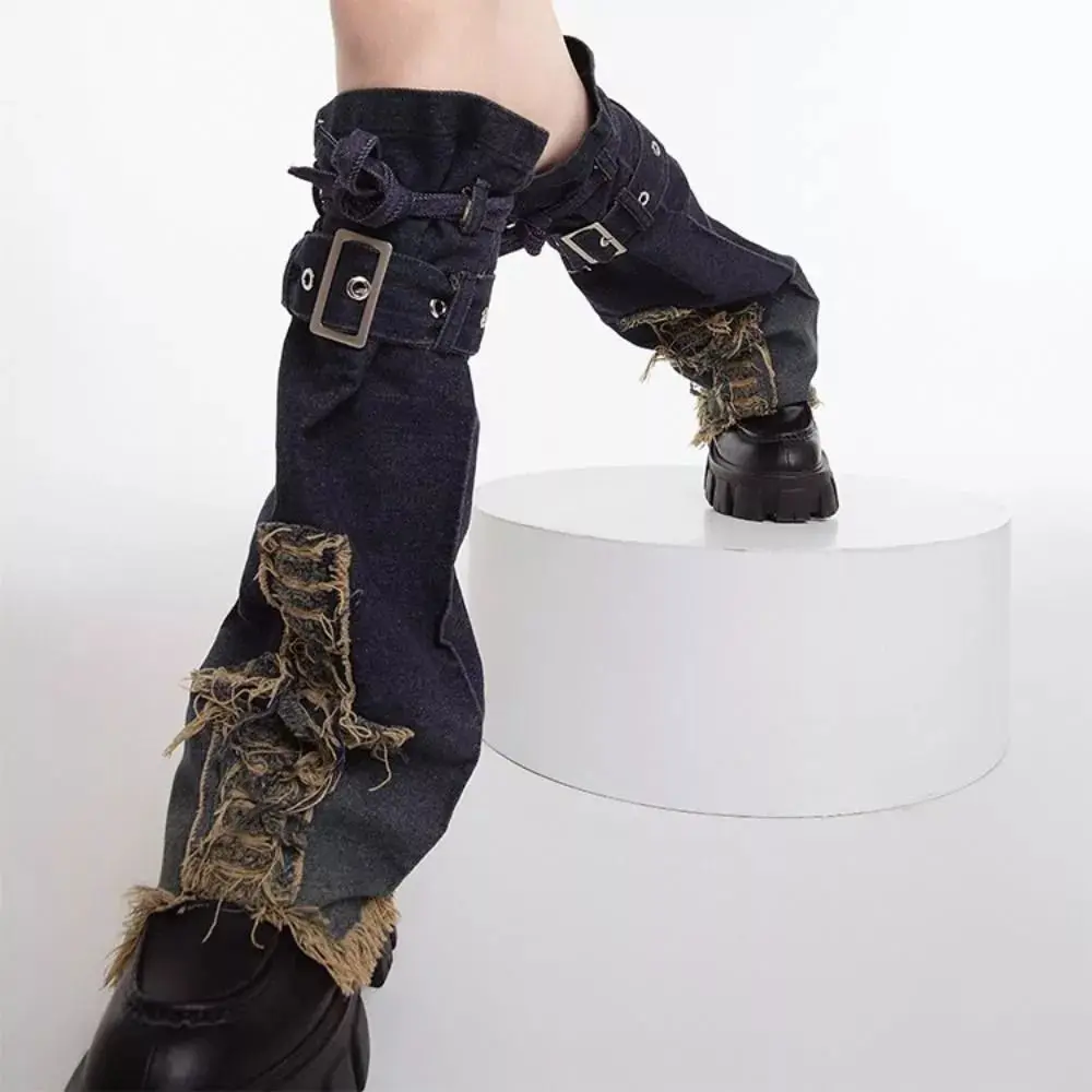 New Bell-bottoms Y2K Denim Leggings Cross Star Sweet Cool Cowboy Leg Warmers Band Belt Women Women's Stockings