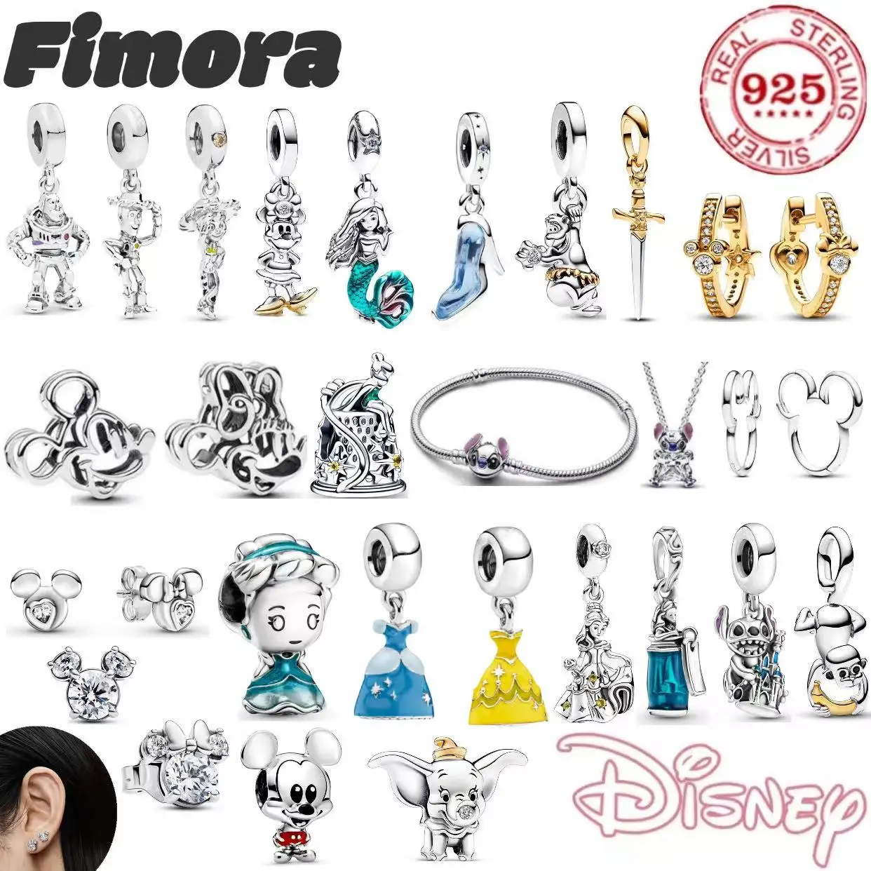 

Disney 925 Sterling Silver Carriage And Princess Series Beads Fit Bracelet DIY For Women's Unique Jewelry Gifts