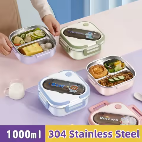 3-Grid Unicorn Stainless Steel Children Lunch Box Student Sandwich Fruit Food Storage Container Cartoon Children Bento Box Schoo