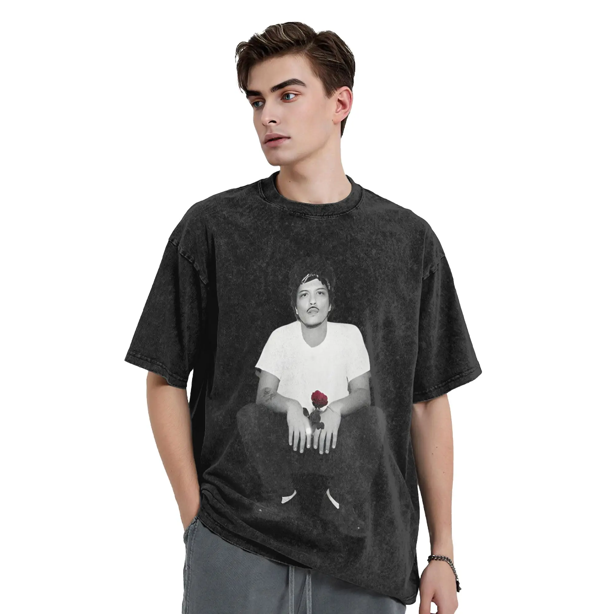 Brunos Mars The Romantic Tour Washed T Shirts Streetwear  Vintage T-Shirts  Tees Tops Men Women 100% Cotton High Street Summer