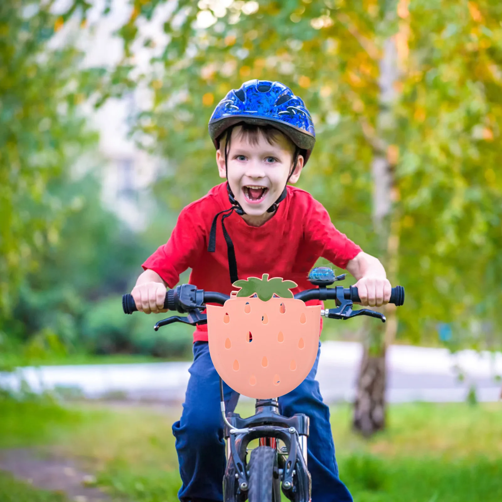 

2Pcs Children Bike Basket Front Mount Plastic Cute Strawberry Shape Bicycle Scooter Tricycle Storage Children Bike Basket