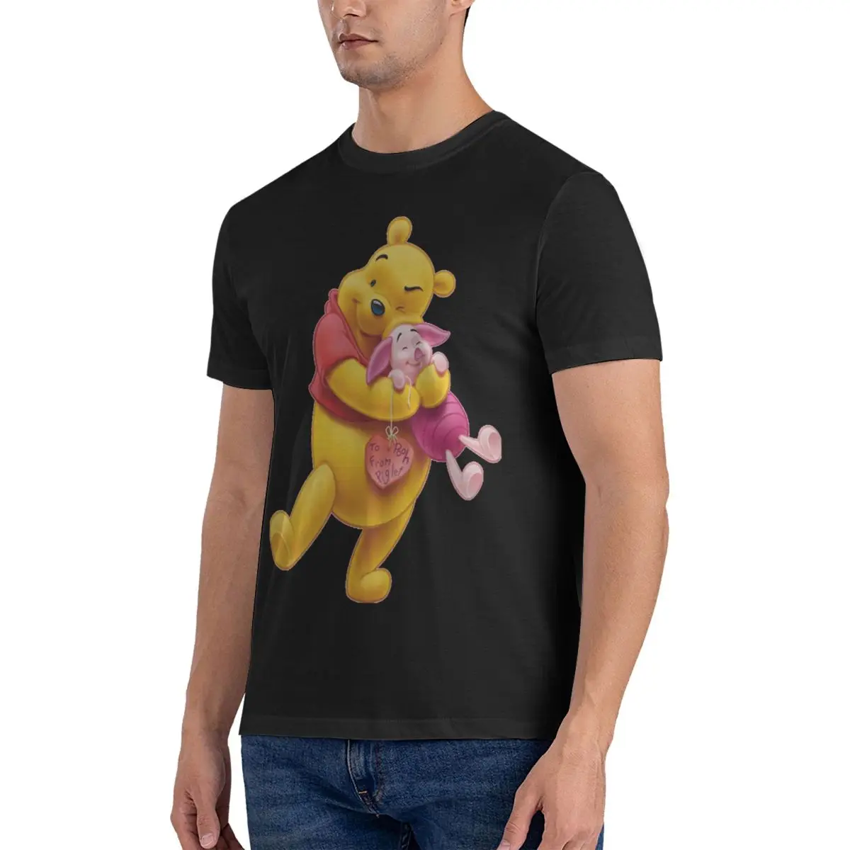 Men T-Shirts Anuncios And Piglet  Novelty Cotton Tee Shirt Short Sleeve Disney Winnie The Pooh T Shirts Crewneck Tops Summer