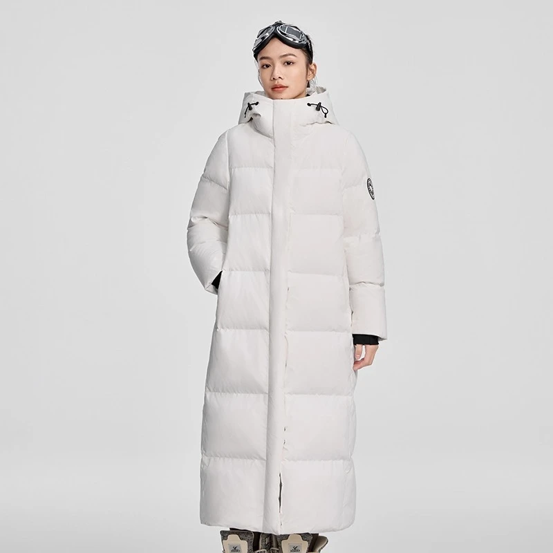 Chericom Langer Daunenmantel für Damen, solide Kapuze, langärmelig, Entendaunenjacke, warm, schwere, winddichte Mäntel, modisch, Y309103Y