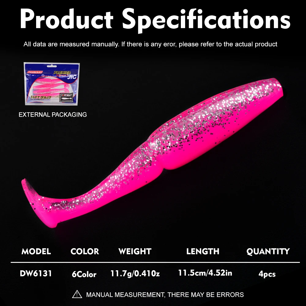 PROBEROS 4 Stück/Beutel T-Schwanz Shad Wurm Weichköder 10cm Kunstköder Swimbait 6 Farben Köder Wobbler Weichköder Silikon Angelköder Sport – Detail 3