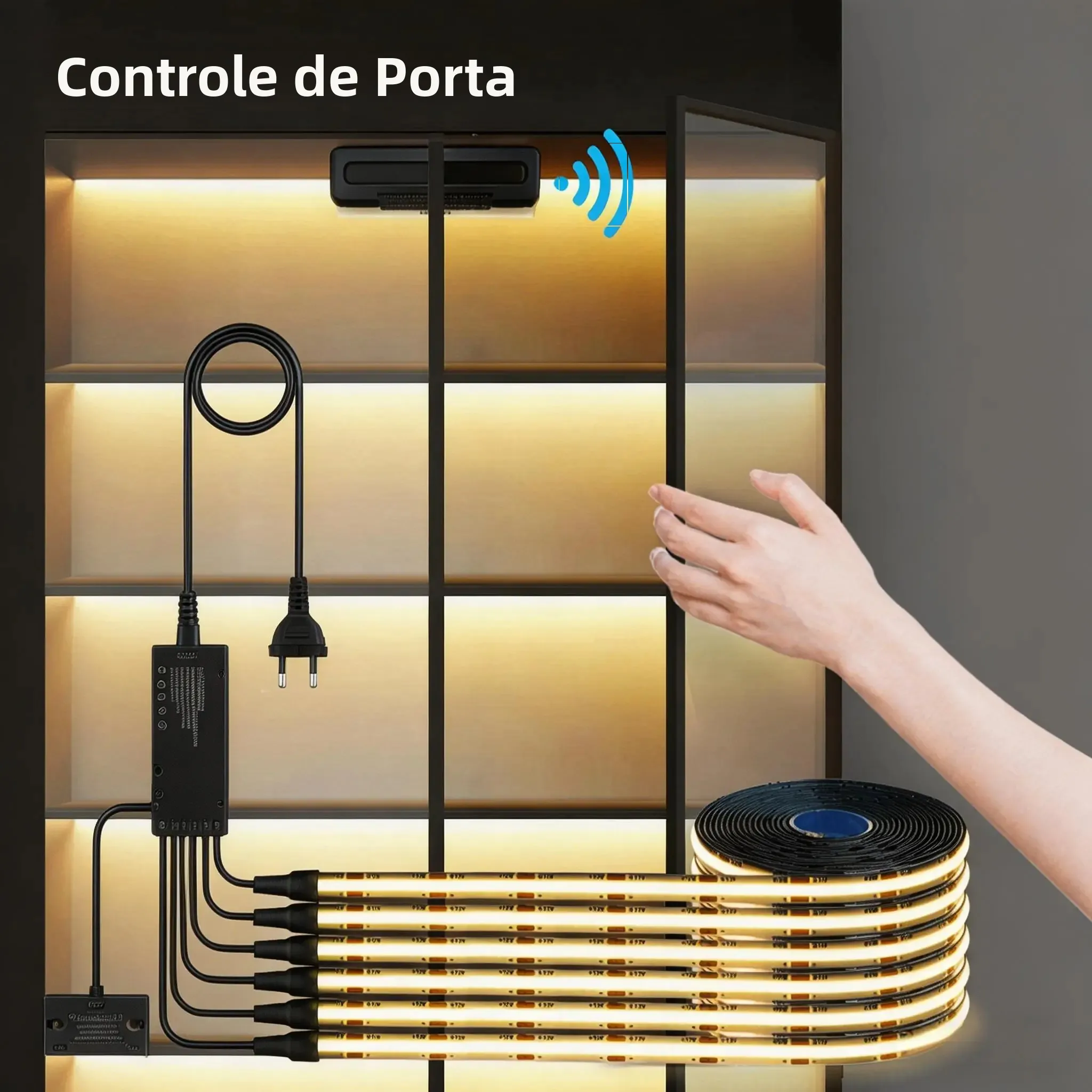 1-10PCS Luzes de LED COB Pretas com Kit de Interruptor de Sensor de Porta Dupla 12V para Iluminação de Armários de Cozinha e Guarda-Roupas