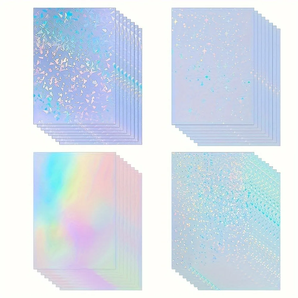 Sheets Holographic Sticker Paper-Self-Adhesive Waterproof Clear Vinyl Overlay Film,A4 Size for Documents,Labels,Crafts -Durable,