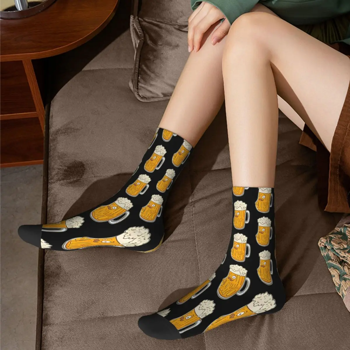 Adorable Mustachioed Beer Drinking Beer Mug Socks Male Mens Women Autumn Stockings Polyester