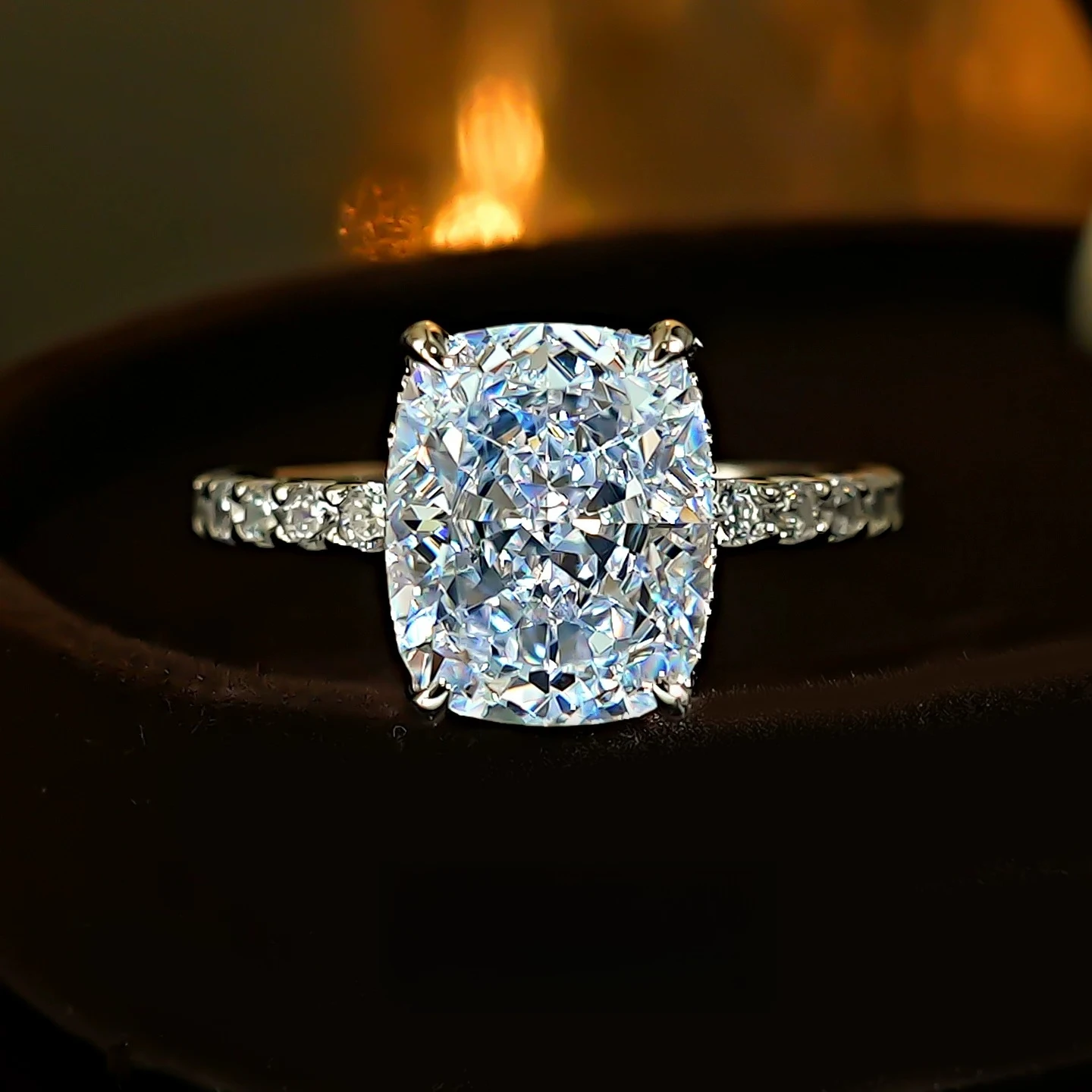 S925 silver ring rectangular shiny 5-carat Redion ice cutting ring for women's light luxury wedding banquet jewelry