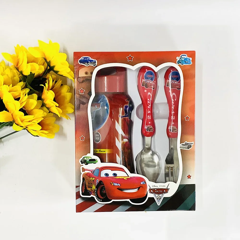 Disney Cars Lightning McQueen Stitch Frozen Cartoon 3-teiliges Geschirr-Set Gabel, Löffel, Wasserflasche Kinder-Weihnachtsgeschenk