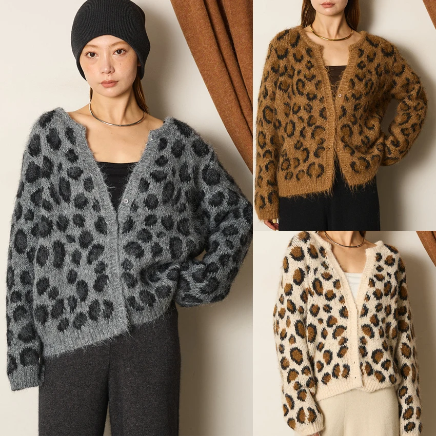 

Осенне-зимний модный леопардовый вязаный свитер, женский новый красивый кардиган с v-образным вырезом и длинными рукавами, повседневные универсальные топы