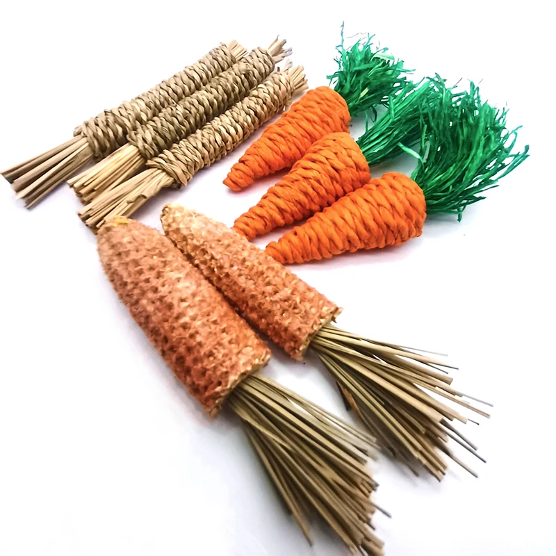 Natural Straw Rope Carrot Hamster Molar Chew toy Small Pets Toys For Hamster Rabbit Grinding Groducts Gnaw Toy Supplies