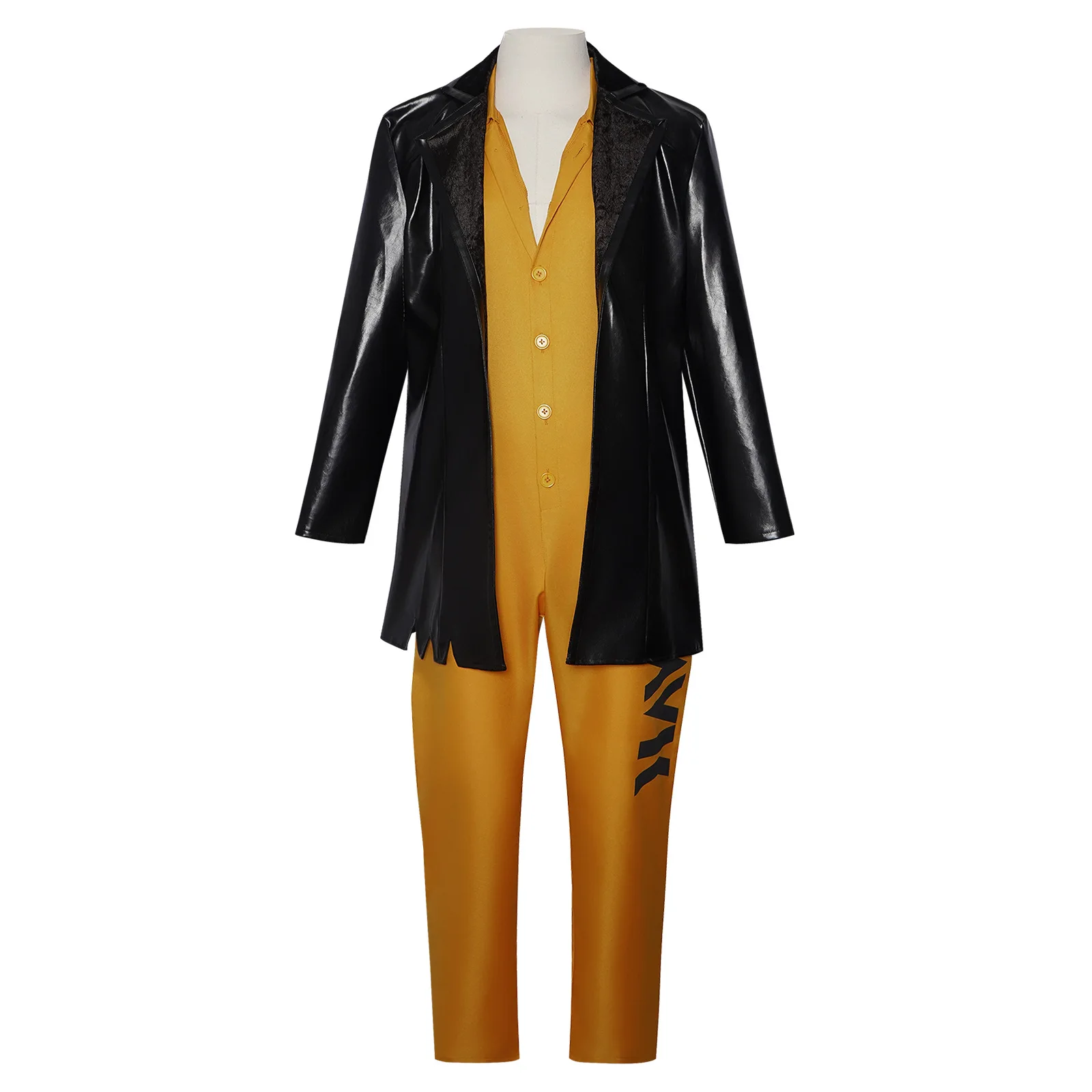 WHH Movie Raven Cosplay Costume Black leather coat and yellow jumpsuit for performance on the stage of a comic convention view 2