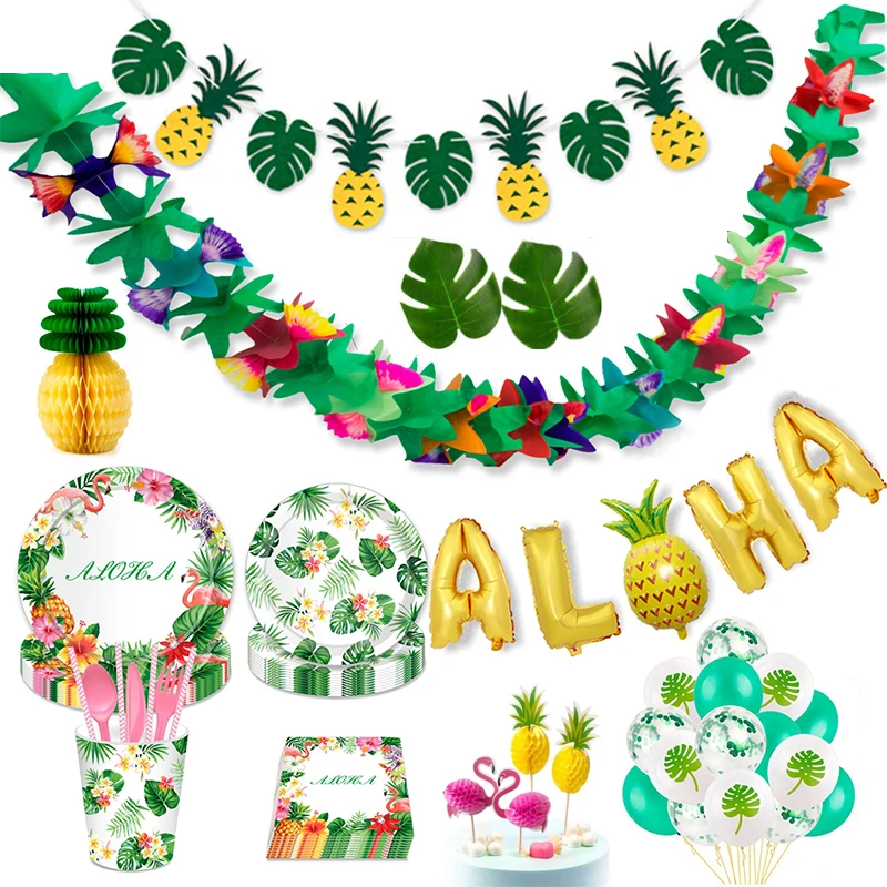 

DIY Hawaiian Party Decoration Hawaii Summer Tropical Party Supplies Flamingo Decor Luau Wedding Birthday Party Tableware Aloha