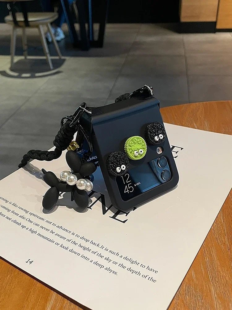 Luxury Fashion Cookies Crossbody Lanyard Hinge Phone case For Samsung Galaxy Z Flip 7 6 5 4 3 5G Cute Dog Pendant Folding Cover
