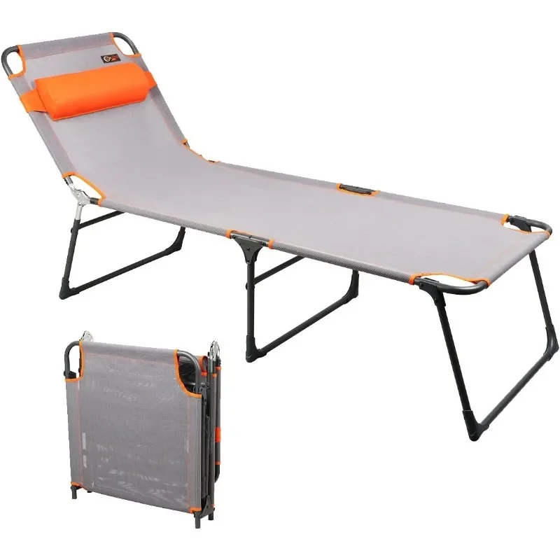 

Adjustable Portable Camping Cot for Adults, Folding Beach Chair, 4-Position Recliner with 250lbs Weight Capacity,