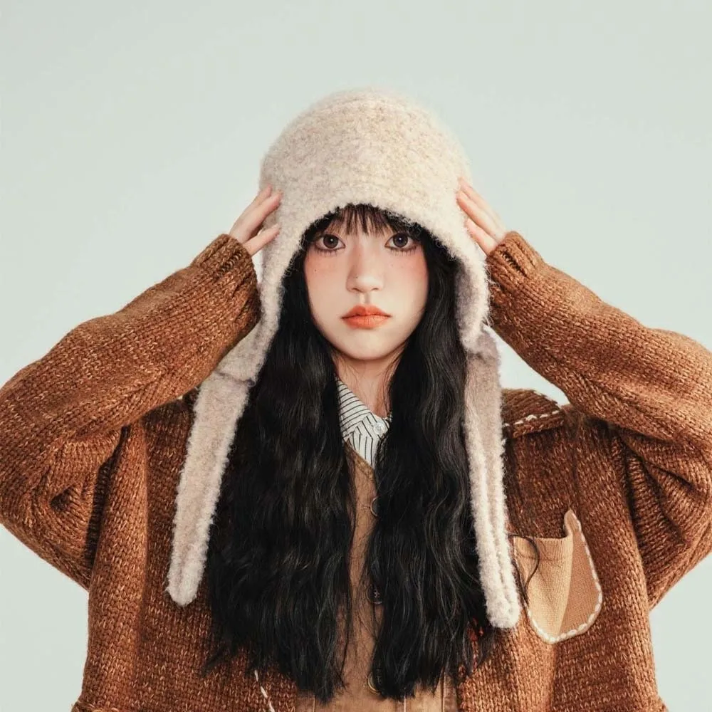 

Acrylic Fibers Knitted Hooded Cap Soft Triangular Neck Collar Beanies Cap Thickened Ear Protection Winter Neckerchief Hat School