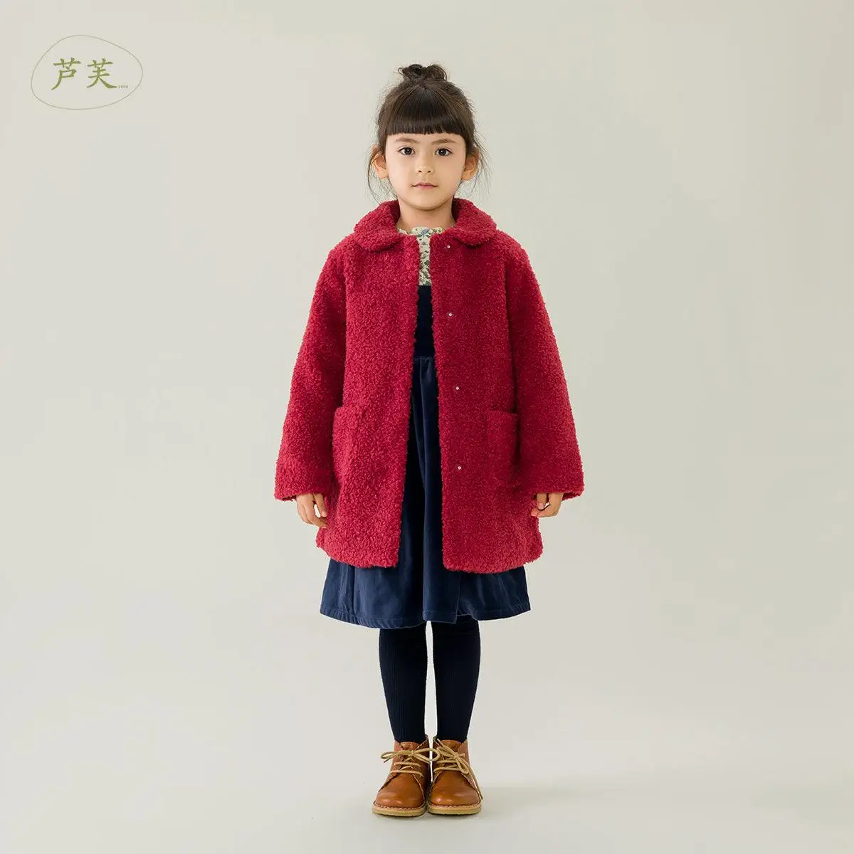 MARC&JANIE   Girls Spring Autumn Winter Faux Alpaca Mid-Length Cotton Coat Jacket 221723 French Series