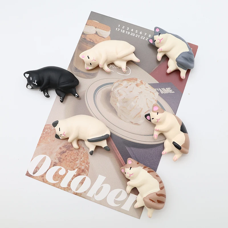 Gato durmiente de dibujos animados de resina de 6 colores con imán, imanes magnéticos fuertes para nevera, gancho adhesivo para notas fotográficas, decoración DIY para refrigerador