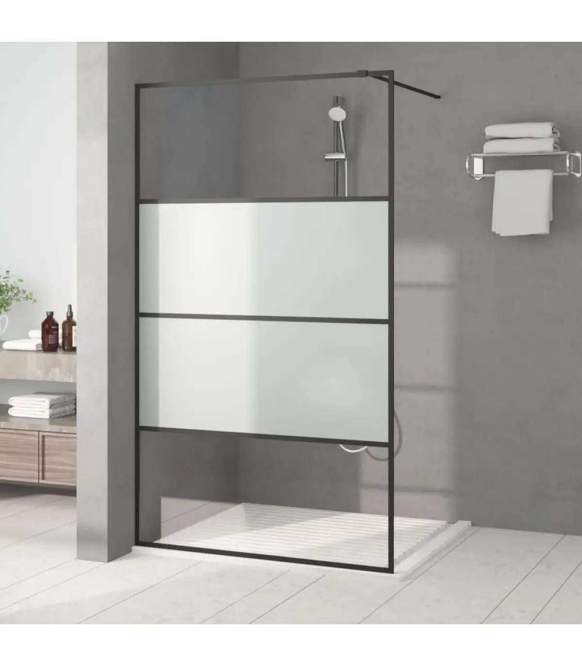 Shower walls and partitions black ESG semi-frosted glass shower screen 115x195 cm