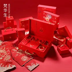 Gold dowry jewelry box wedding gift box three gold dowry box ring necklace bracelet set box jewelry boxes and packaging