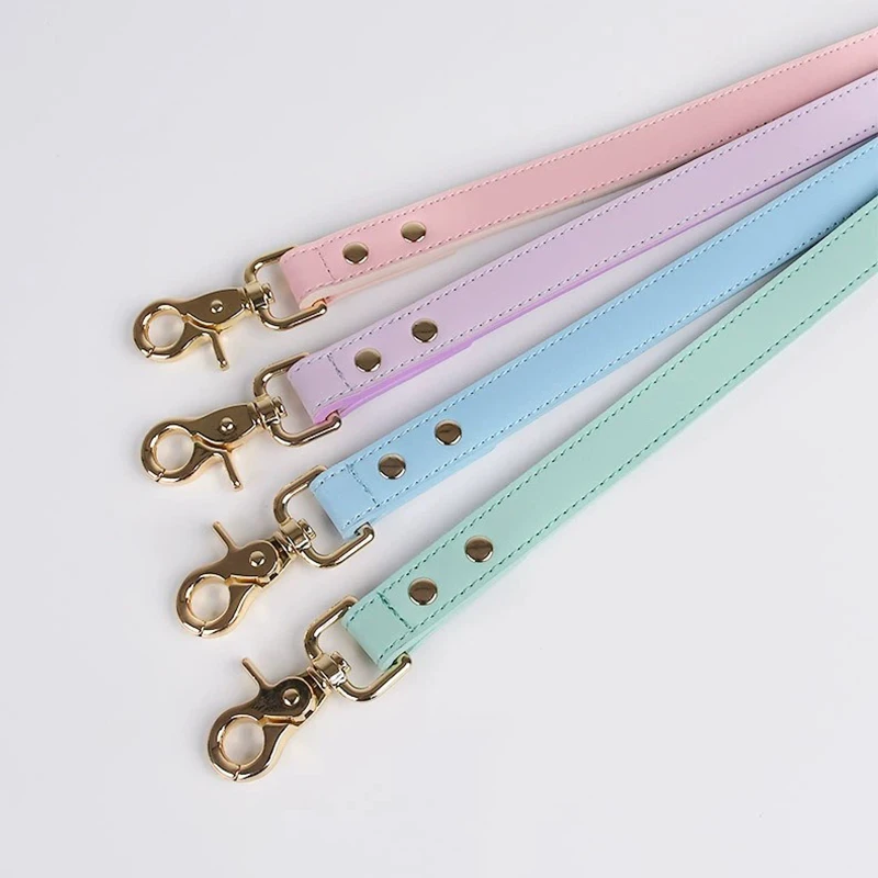 Dog Leather Leash For Medium Large Dogs Explosion-proof Punch Pink Purple Blue Green Color Leads Pet Running Walking Supplies