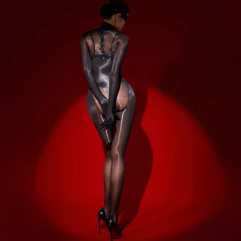 جوارب نسائية لامعة لامعة سلسة ضيقة ملفوفة رومبير ارتداءها جوارب الجسم الكاملة الظهر سستة خمسة أصابع المثيرة Bodycon