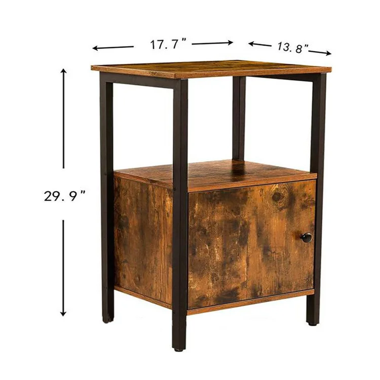 Customized American style retro bedside table with drawers, minimalist living room, table next to iron and wood edges, storage c