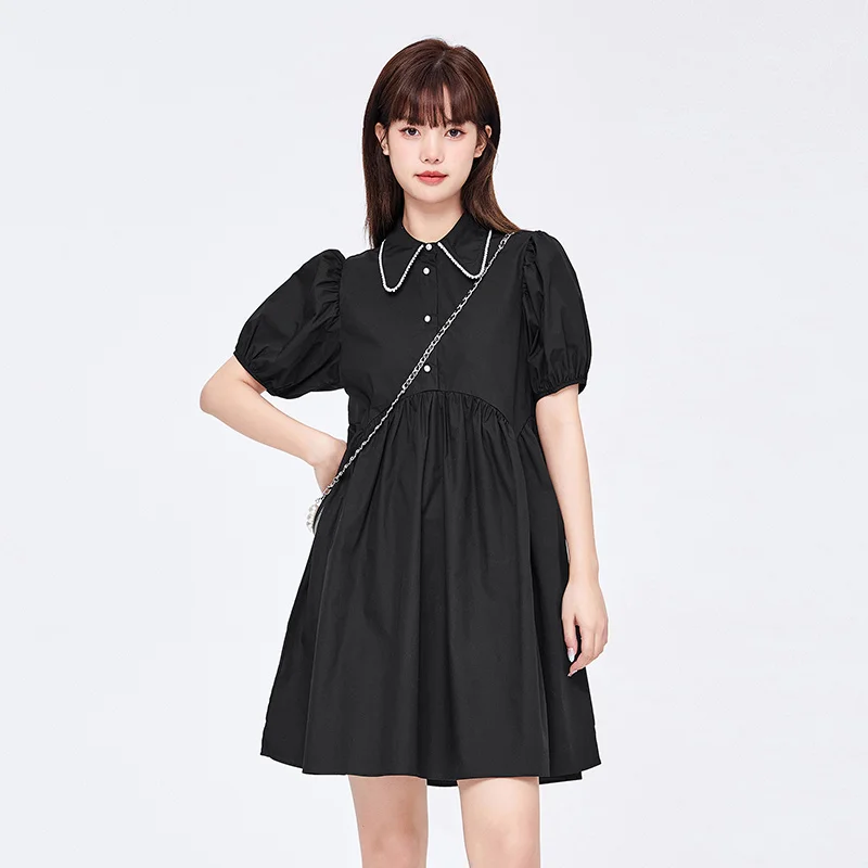 

Semir Dress Female Preppy Shirt Dress 2022 Summer New Loose French Puff Sleeve Doll Dress