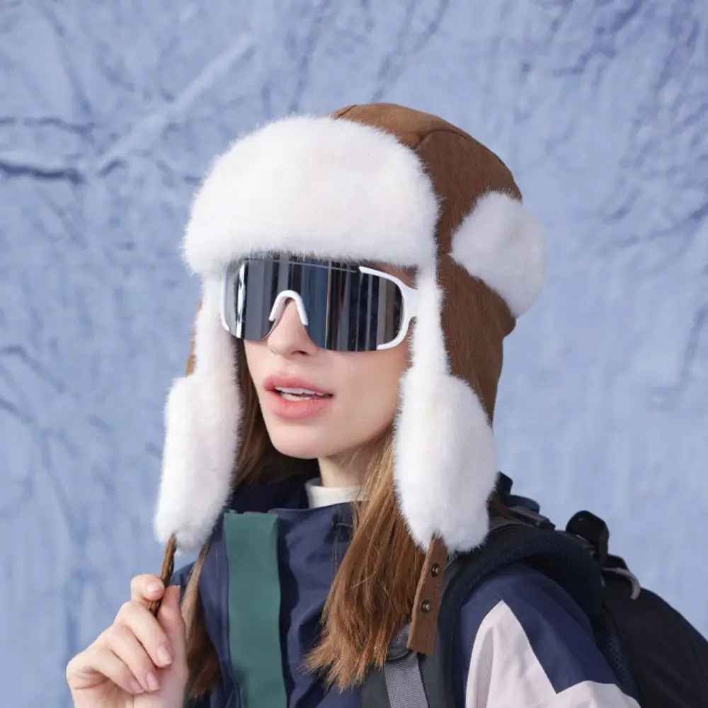 With Earflap Winter Pilot Hat Cold Resistant Keep Warm Plush Cycling Hat Head Cover Thickened Lei Feng Hat Outdoor