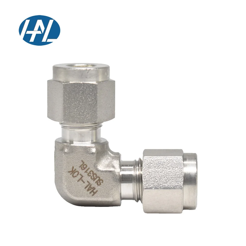 Stainless Steel High Pressure Compression Fittings Union Elbow 90 Degree Connector with Double Ferrule