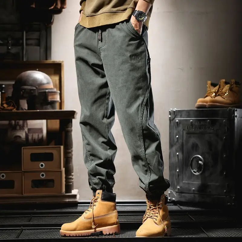 

Loose Straight Leg Workwear Pants Men's Casual American Style Autumn Winter New Fashion Brand Elastic Waist Cargo Trousers