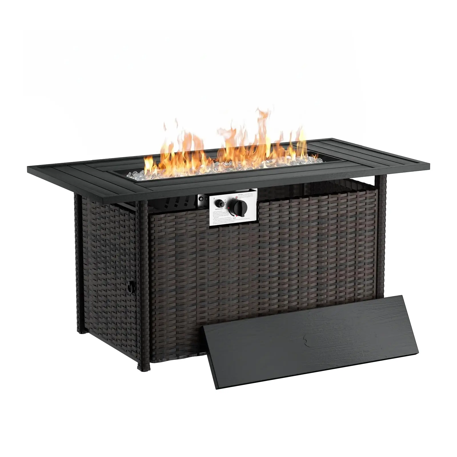 44 Inch Propane Fire Pit 50000 BTU 2 in 1 Outdoor Gas Fire Pit Table with Removable Lid, Waterproof Cover, Glass