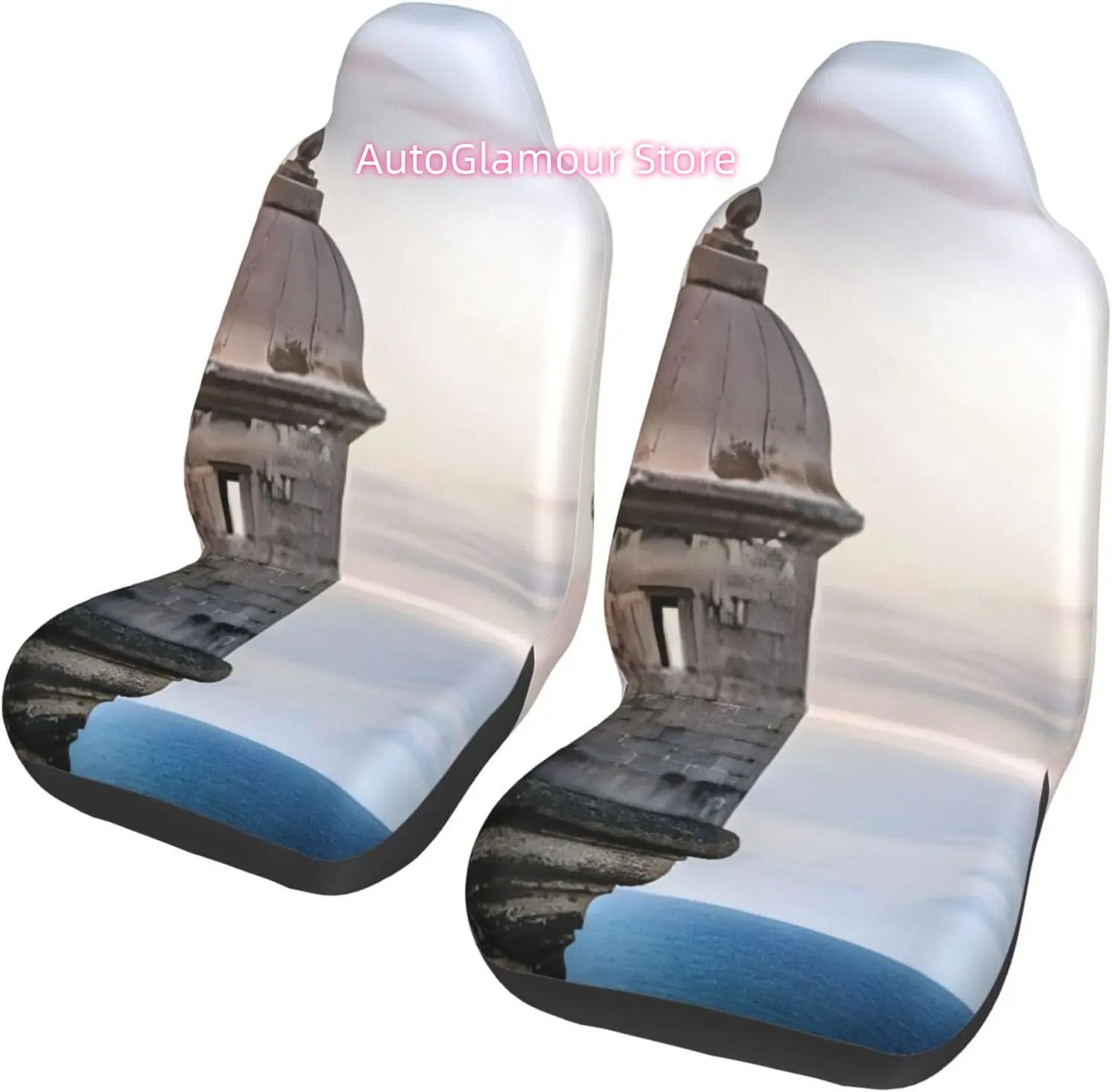 Fundas universales para asientos de coche con diseño de puesta de sol en el Castillo de El Morro en Old San Juan, Puerto Rico, juego de 2 piezas - Protector elástico para asientos delanteros