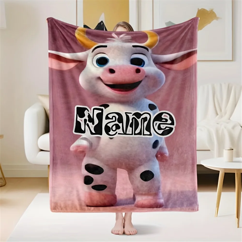 اسم مخصص بطانية الفانيلا البقرة الوردية، بطانية ناعمة، مناسبة للأريكة والسرير وأعياد الميلاد والأطفال والأصدقاء والهدايا #1