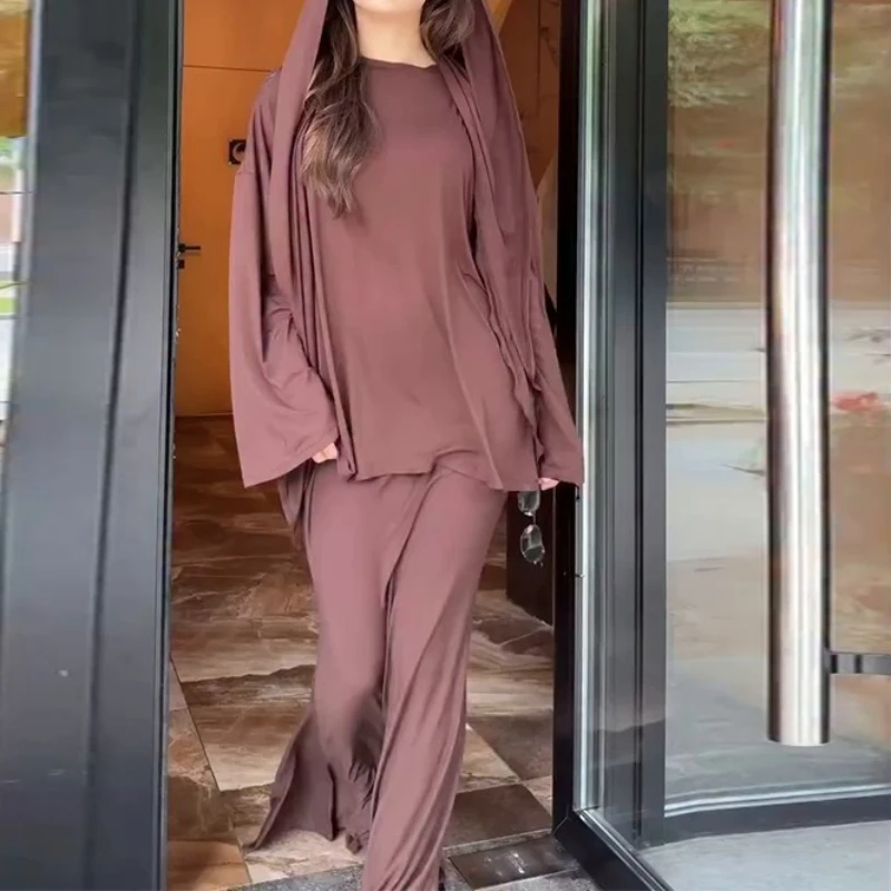 

2025 Spring and Autumn Women's Long Sleeve Leisure Solid Color Loose Long Dress Comfortable Suit