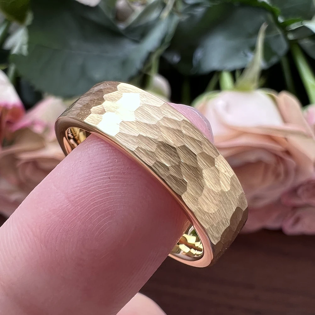 6mm Wolfram karbid ring vielfältig gehämmert für Männer Frauen Verlobung Ehering gebürstet fertig Komfort Passform – Detail 24