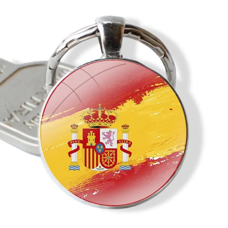 Keychain Handmade Glass Cabochon Key Ring Holder Pendant Key Chains Spanish flag