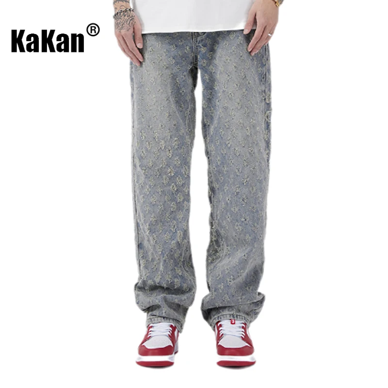 Kakan - New Men's Jacquard Full Print Jeans, Y2k Men's Loose Wide Leg Pants Straight Leg Long Jeans Jeans, Jeans Man Brand