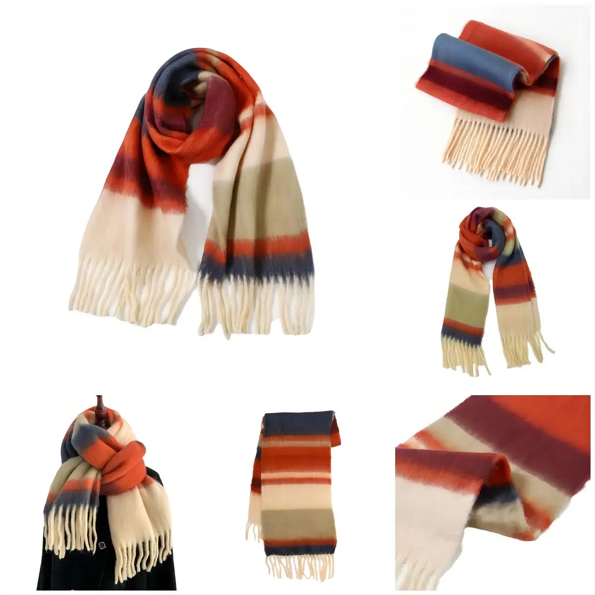 Luxury Brand Scarf Striped Winter Scarves Z Cashmere Handfeeling Soft Brushed Tie Dye Warm Shawl Bright Color Scarves for Women