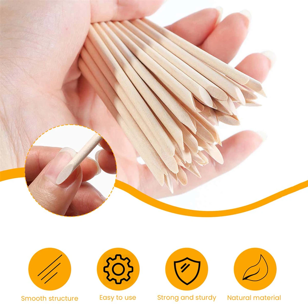 10/20/50/100/200 Pcs 75mm Orange Wooden Sticks Nail Sticks Double Sided Multi Functional Cuticle Pusher, Manicure Pedicure Tool