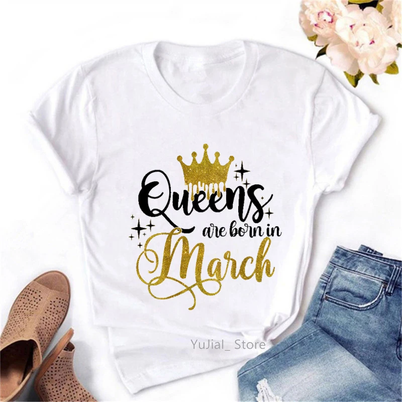 Camiseta feminina do presente de aniversário do presente de aniversário da rainha nasce em abril/março impressão gráfica tshirt