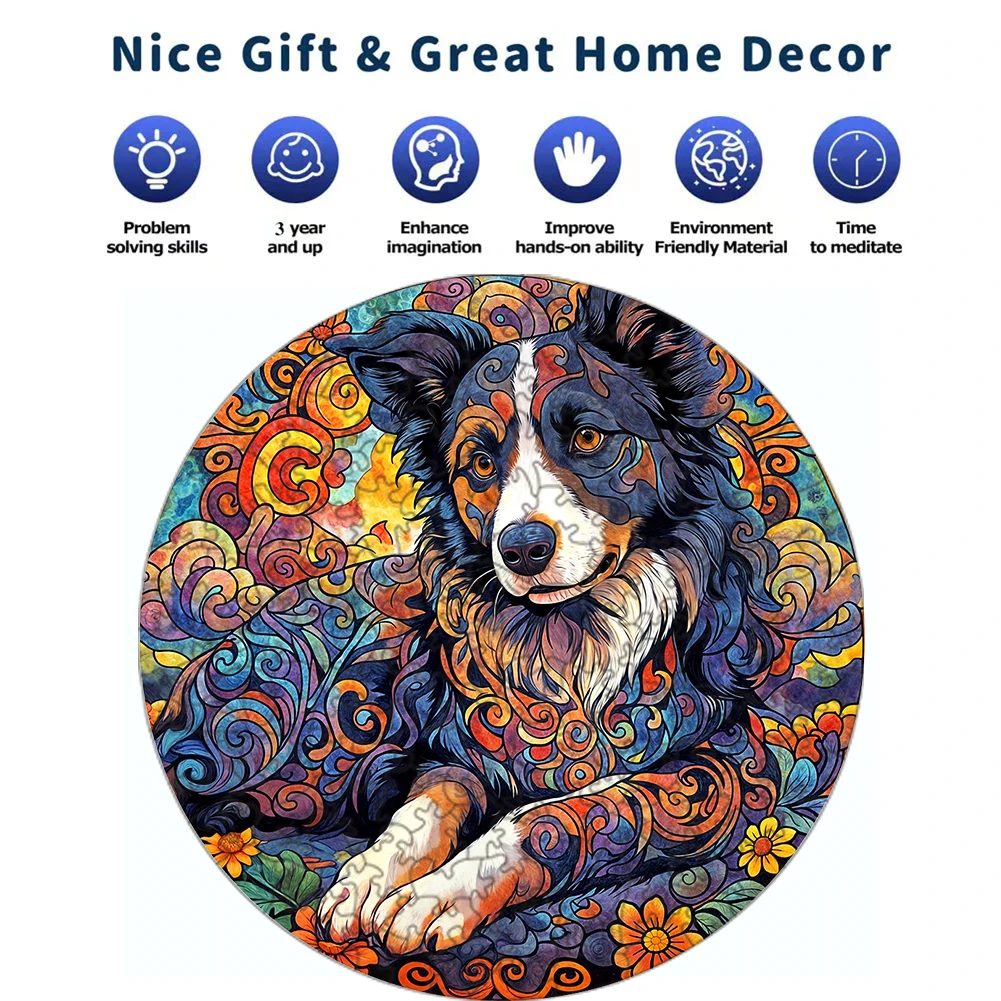 Wooden Pet Dog Jigsaw Puzzle DIY Crafts 3D Wooden Animal Puzzle Games for Adults-Kids Family Interactive Toy Gifts Adult Puzzles