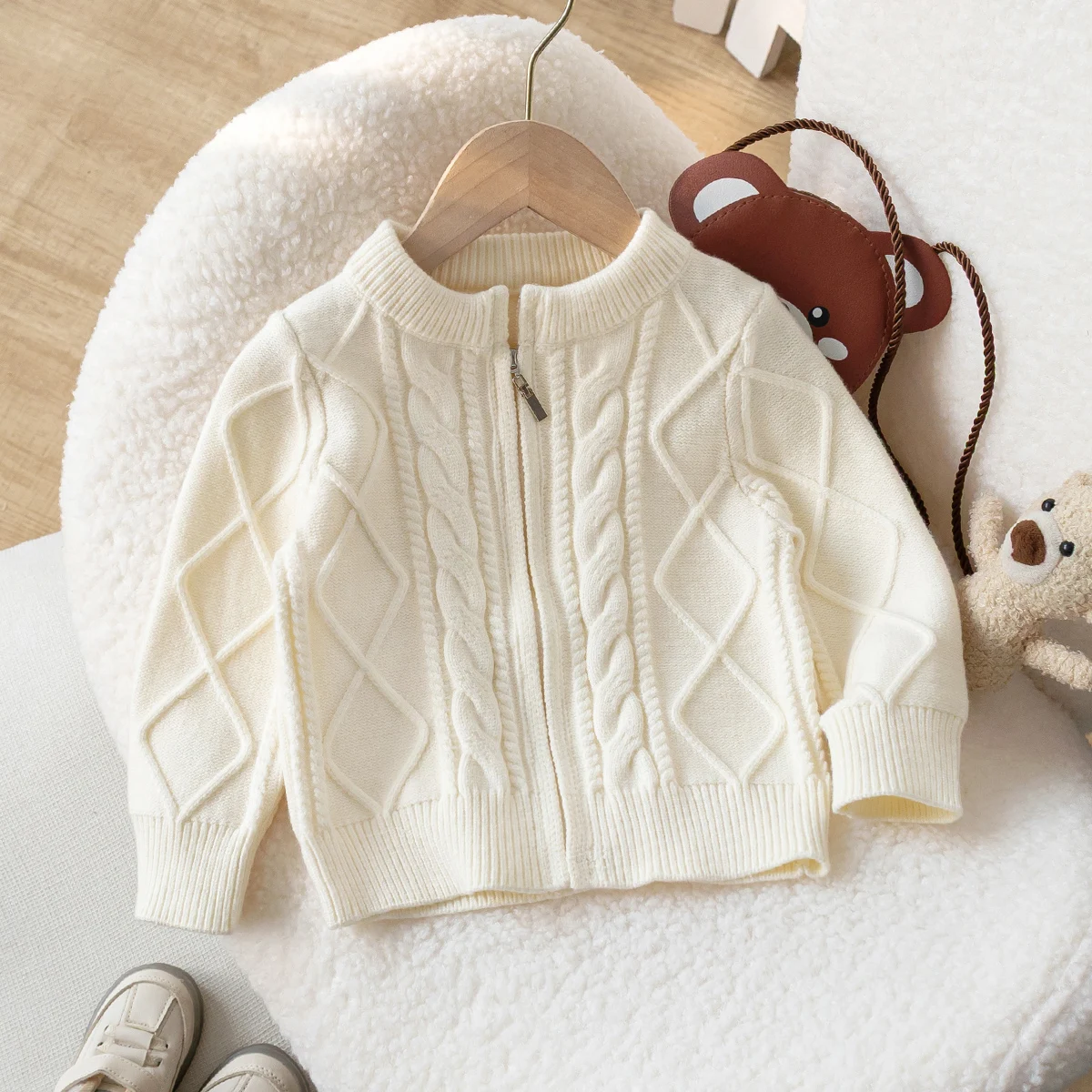 Boys and girls simple Fried Dough Twists diamond cardigan long sleeve sweater sweater casual suitable for daily leisure