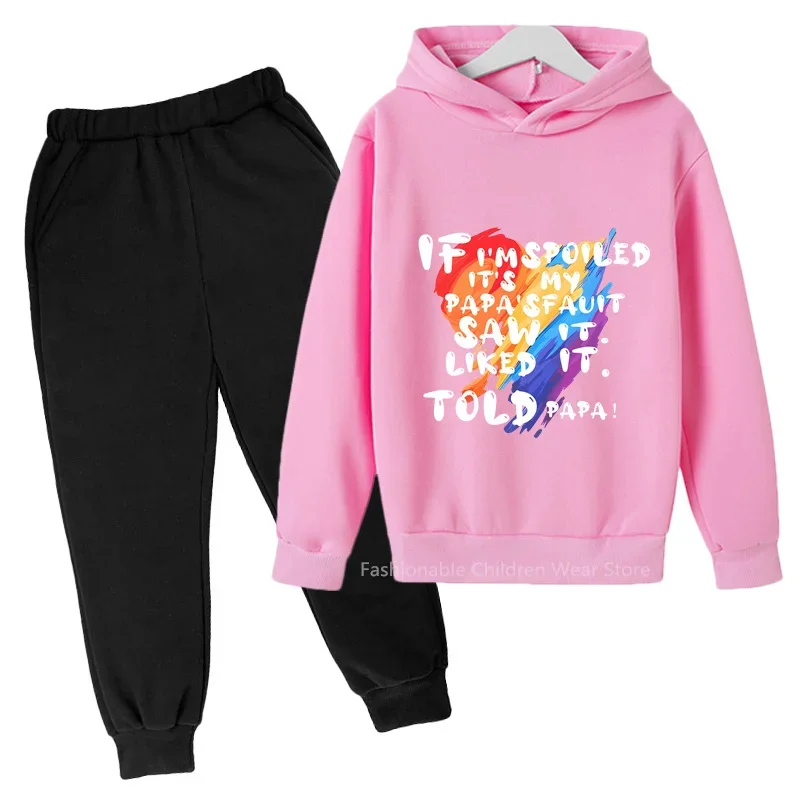 

Fun English Letter Design Kids' Hoodie + Pants Duo - Cute and Casual for Boys & Girls' Stylish Autumn and Spring Outfits