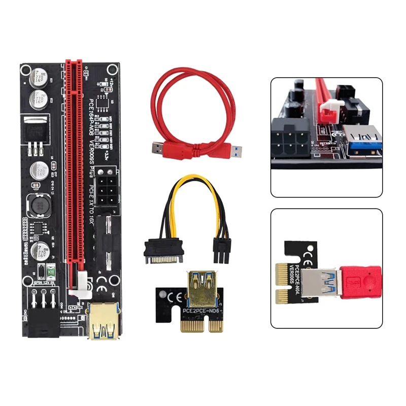 PCIE Riser 1X To 16X Graphics Extension Card For GPU Mining Powered Riser Adapter Card VER009S 60Cm USB 3.0 Cable