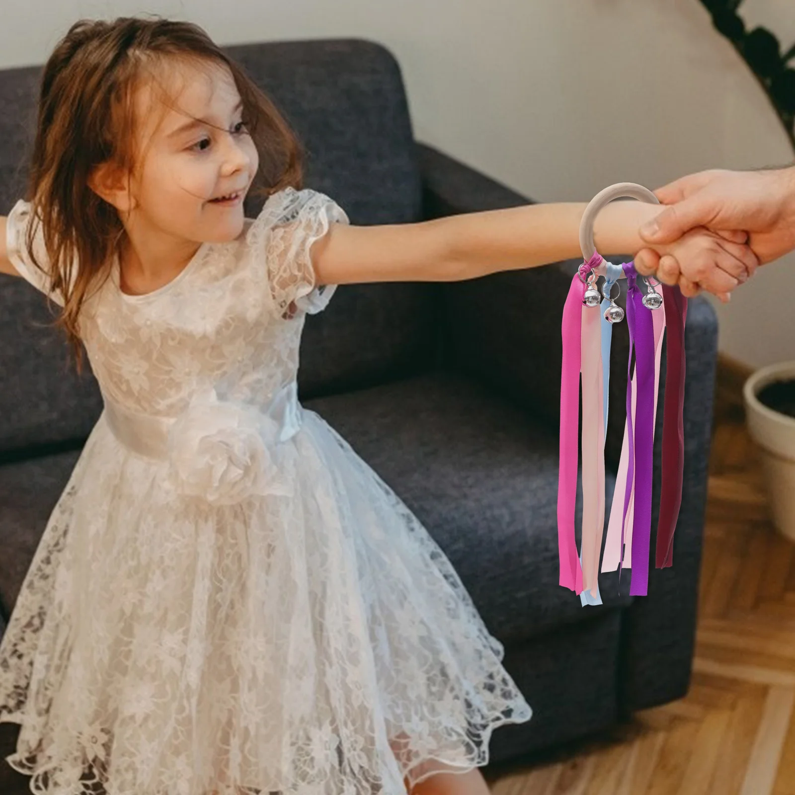Rubans de danse pour bébé, 5 pièces, avec cloches, banderole à main pour enfants, cadeaux de fête, jouets métalliques