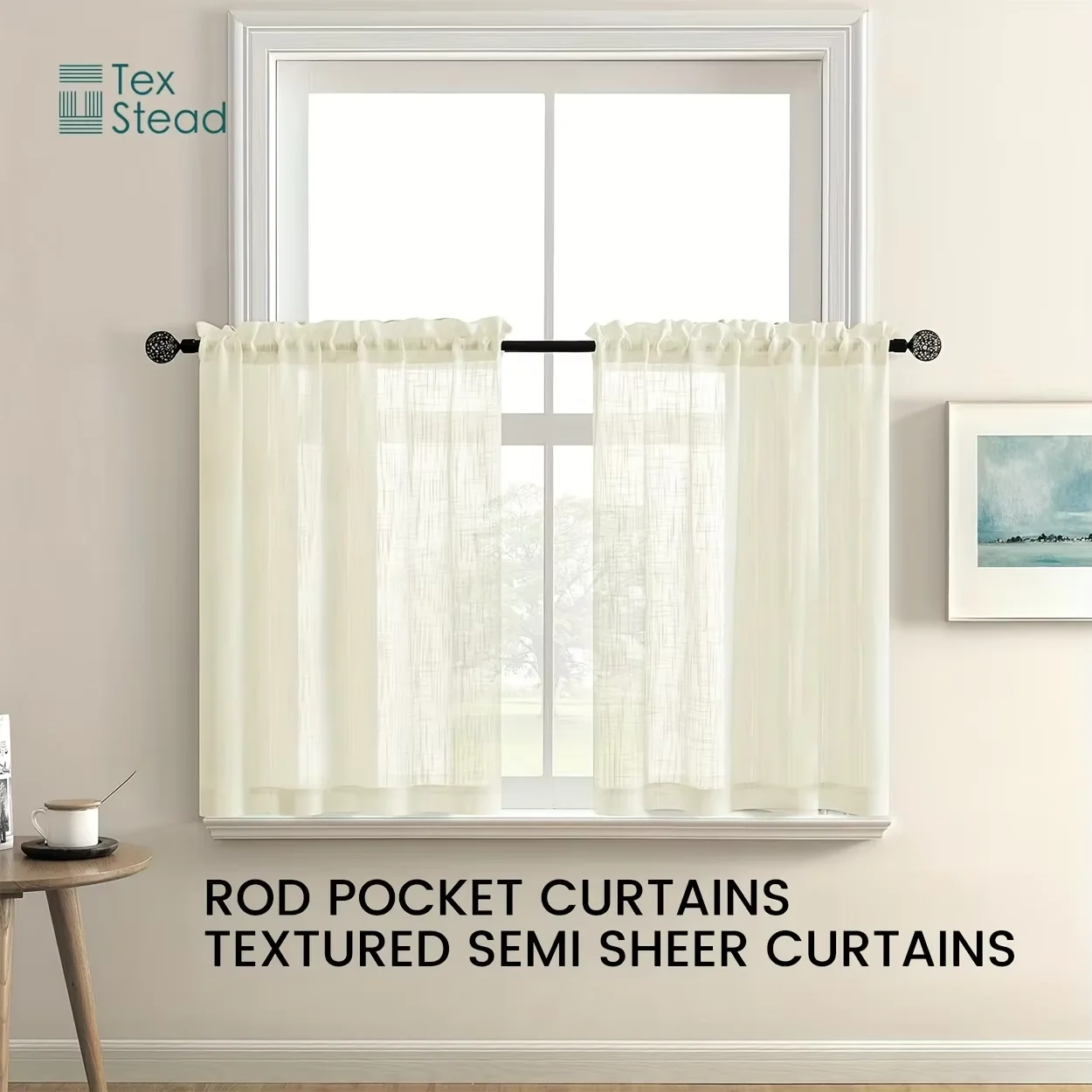 Embroidered Leaf Short Curtain,Semi-Transparent Tier Drape,Soft Polyester Valance for Kitchen,Light Filtering Window Panel